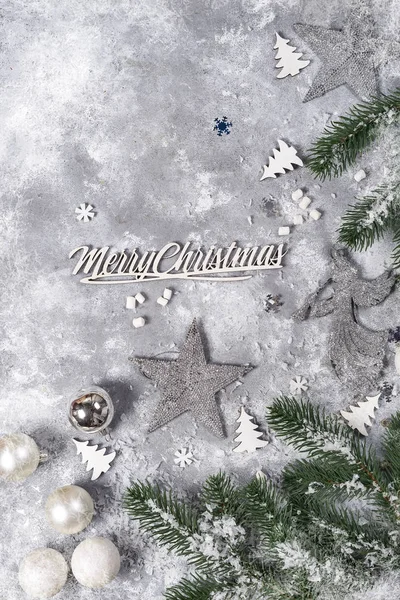 Christmas stilleben. Silver leksaker och dekorativa Christmas Ornament — Stockfoto