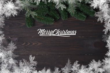 Noel ağacının arka planında kar köknarı var.