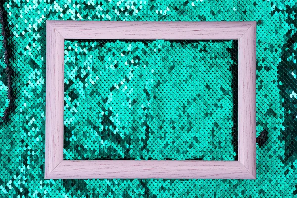 녹색 반짝 이는 배경 텍스처, 복사 공간에 흰색 프레임 — 스톡 사진