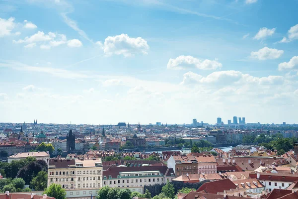 Prague, Czech Republic - 17.07.2018. Beautiful city landscape with roofs of historical and modern part of Prague city, Czech Republic. — Stock Photo, Image