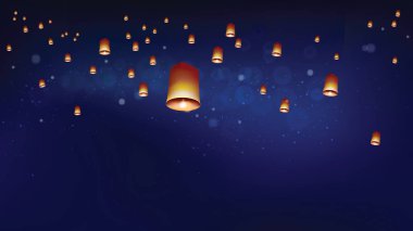 Kuzey Tayland gece gökyüzü töreninde içine fener yüzen