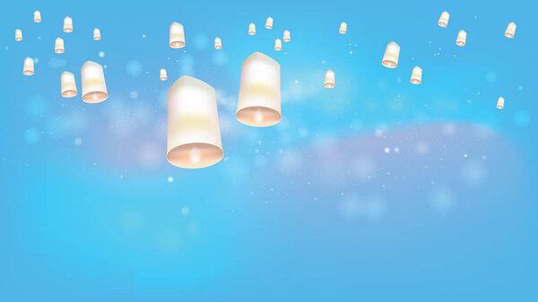 White Floating lanterns to Bright sky ceremony at North Thailand