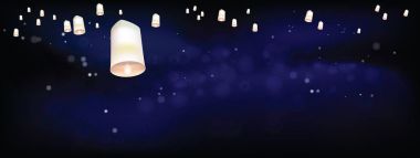 Karanlık gece törenle Tayland beyaz yüzer fenerler