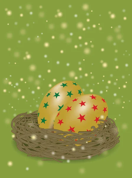 Sternmuster auf goldenem Ei im Netz zum Weihnachtsfest — Stockvektor