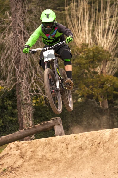 Extreme jump on a bike in forest