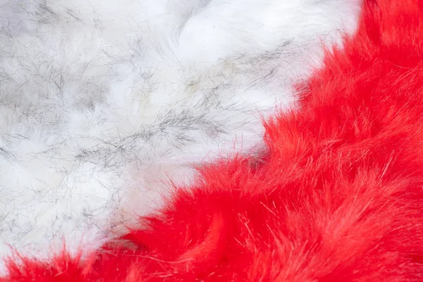 Fell Textur Hintergrund Rot Weißes Flauschiges Fell Diagonal Langer Haufen — Stockfoto