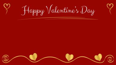 Kırmızı arkaplanlı sevgililer günü kartı. Altın süs ve kalp.