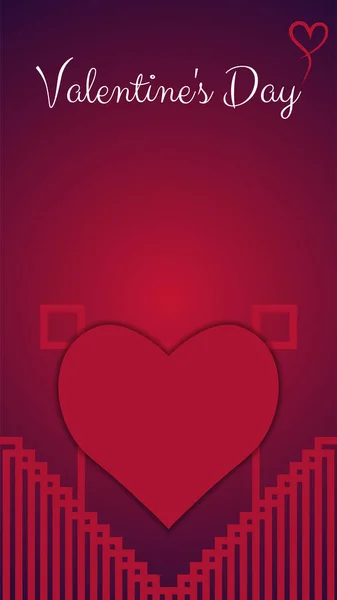 Stijlvolle wenskaart voor Valentijnsdag in het rood. Rode hart met een ornament. — Stockvector