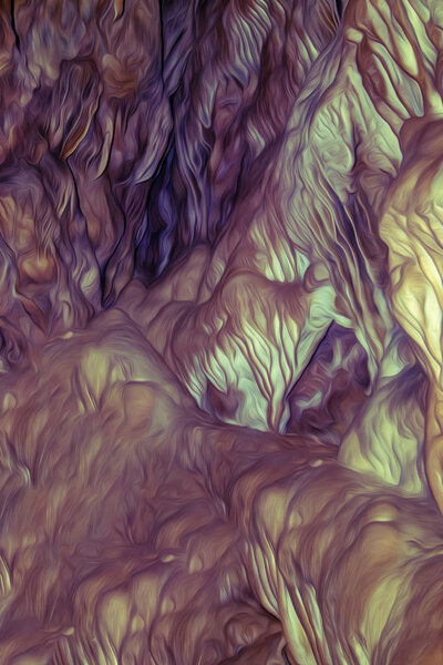 Texture of a cave with growths on the walls in digital processing as an oil painting. Lines with smooth outlines. Flowing shapes.