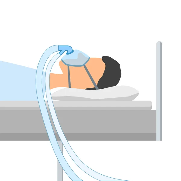 Hombre Acuesta Una Cama Con Una Máscara Para Ventilación Artificial — Archivo Imágenes Vectoriales