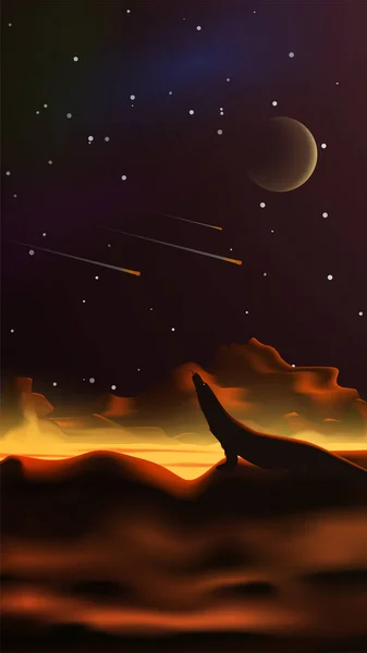Fantastisch Ruimtelandschap Stijl Van Realisme Lava Rivier Planeet Lucht Silhouet — Stockvector