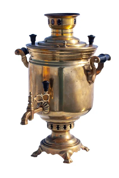 Samovar Cobre Isolado Sobre Fundo Branco Uma Chaleira Russa Trabalha — Fotografia de Stock