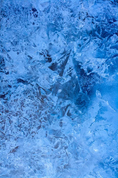 Úžasná Textura Ledu Pozadí Modré Ledové Jezero Prasklinami Zamrzlými Vzduchovými — Stock fotografie