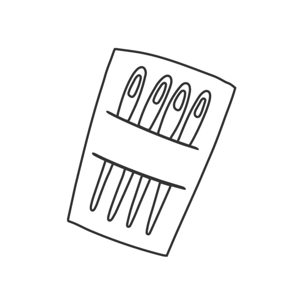 Kit d'aiguilles à coudre, illustration vectorielle, dessin minimaliste en ligne isolé sur blanc. symbole de la broderie, de la couture et de l'artisanat, aussi bien que icône ou logo . — Image vectorielle