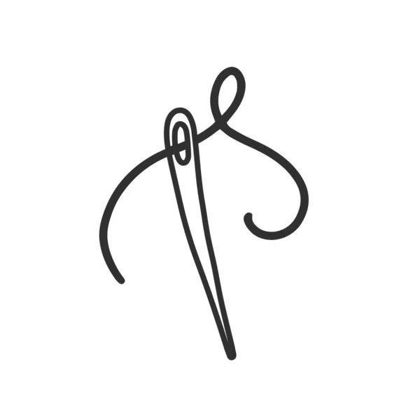 Aiguille et fil, illustration vectorielle, dessin minimaliste isolé sur blanc. symbole de la broderie, de la couture et de l'artisanat, aussi bien que icône ou logo . — Image vectorielle