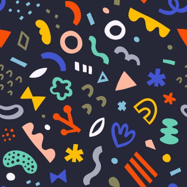 Modern geometrik soyutlama, kusursuz vektör deseni, çeşitli soyut pul şekilleri, moda renkli süsler, ambalaj kağıdı kadar iyi.