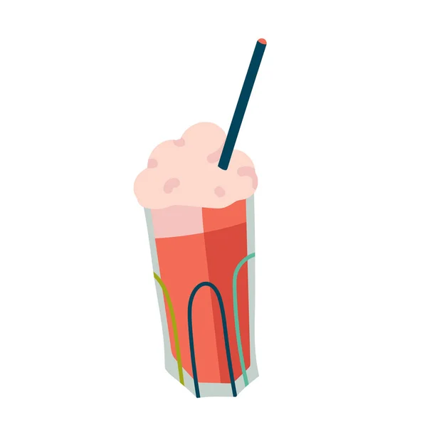 Vaso lleno de cóctel de café helado con espuma de leche y paja, arte aislado vector, ilustración de color aislado de la bebida cafetería . — Archivo Imágenes Vectoriales