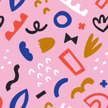 Çizim şekilleri ve karalamalardan oluşan soyut arkaplan. Çağdaş vektör arkaplanı, pürüzsüz vektör deseni, basit modern el çizimleri