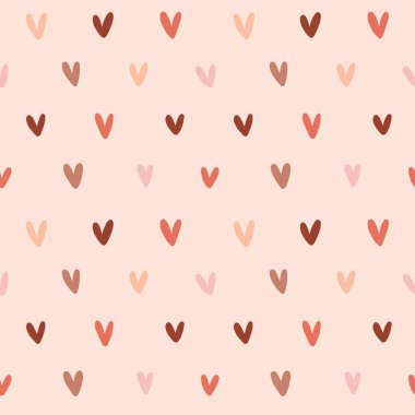 Basit modern sevgililer günü arkaplanı, kusursuz romantik vektör deseni, el çizimi kalp şeklindeki karalamalardan yapılmış arka plan süsü, modaya uygun sıcak renkler.,