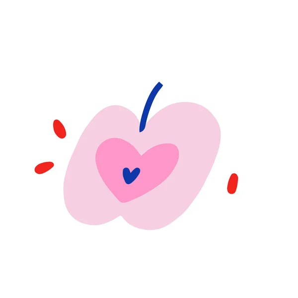 Roztomilé jablko ikona, jednoduché ručně kreslené ilustrace, vektorové kreslení, řezané jablko ovoce se semenem, moderní kreslený styl, symbol lásky — Stockový vektor