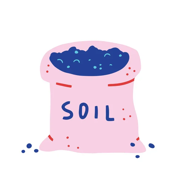 Soil pack illustration, fabric sack full of ground fertilizer, isolated vector illustration. Cute handdrawn style, symbol of gardening, farming and agriculture, good as icon, — 스톡 벡터