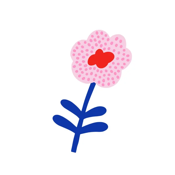 Simple peony flower in doodle cartoon style with leaves and petal, blooming garden flower decorated with abstract ornament, good as print, card — 스톡 벡터
