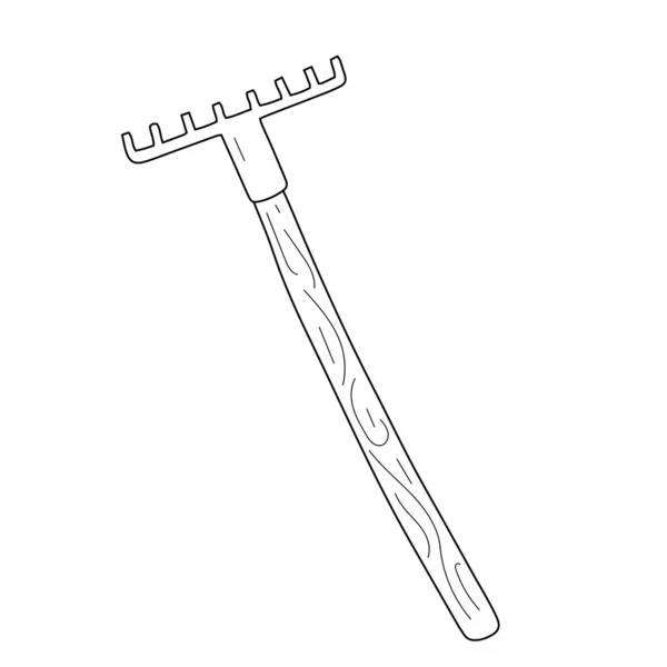 農業や園芸のための熊手ツール、ランキング庭、庭園、農業作業ツールのための機器、隔離されたベクトルのドアのイラスト、かわいい漫画のサイン — ストックベクタ