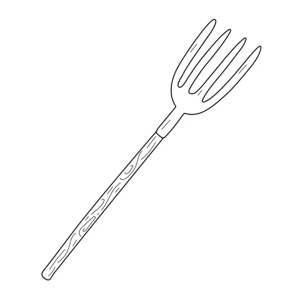 Pitchfork tool voor landbouw en tuinieren, vork apparatuur voor werk tuin, tuin en landbouw tool, geïsoleerde vector doodle illustratie, leuke cartoon teken — Stockvector