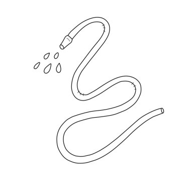 Watering hose doodle llustration, isolated vector drawing of gardening equipment and garden gear for irrigation and watering plants, good as logo clipart