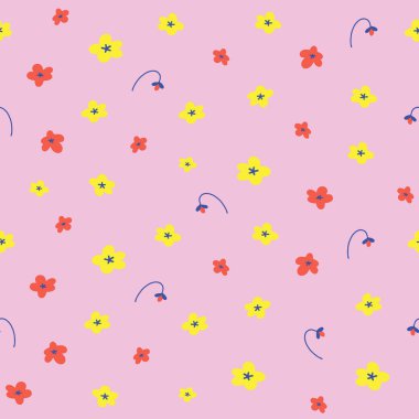 Küçük çiçek arkaplanı, küçük el çizimi karalama çiçekleri, basit modern süs, basım kadar iyi.