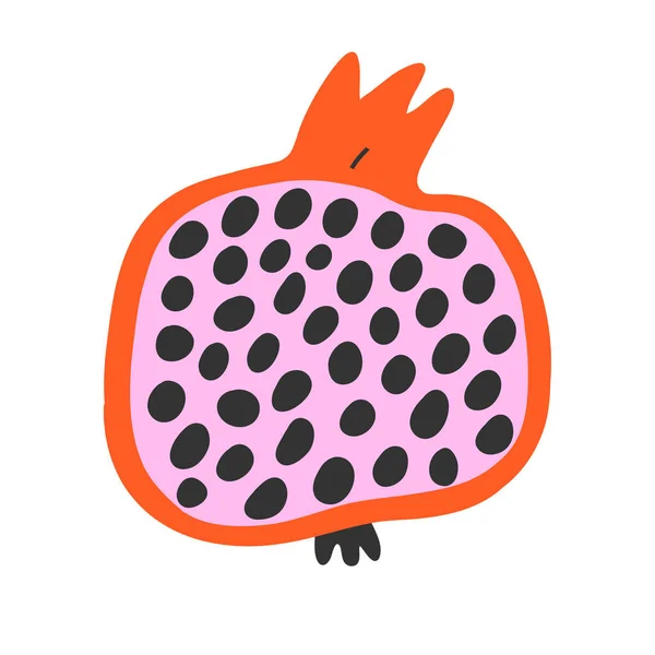 Granaatappel fruit geïsoleerd, vector tekening, leuke cartoon illustratie. Klaar. Goed als icoon of logo, vers zomerfruit — Stockvector