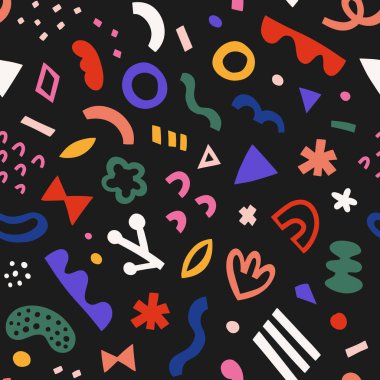 Linocut soyut şekiller desen, basit karalama çizimleri, vektör dokusu, kusursuz vektör deseni