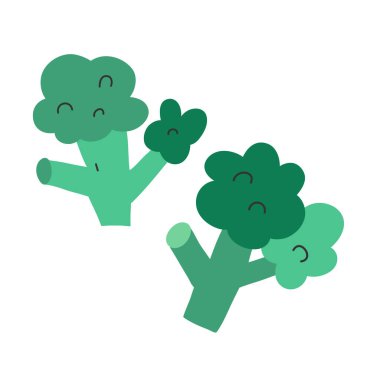 Şirin brokoli ikonu, izole vektör çizimi, yeşil sağlıklı sebze, el çizimi brokoli sebzesi.