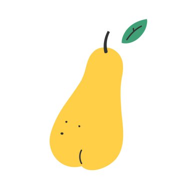 Pear fruit isolated on a white background. Cute cartoon illustration, flat doodle icon, yellow pear with green