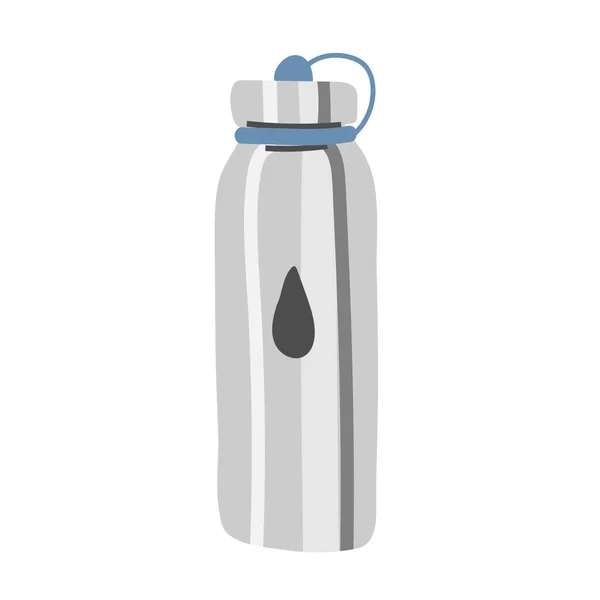 Garrafa de metal para água, recipiente de alumínio reutilizável para fitness ou viagens, termo brilhante, ícone de vetor desenhado à mão, ilustração desenhada à mão isolada — Vetor de Stock