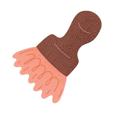 Tıraş fırçası, ahşap saplı berber aleti, beyaz arka planda izole vektör illüstrasyonu, köpük için doğal kıllı fırça, sakal, bıyık ve bıyık.