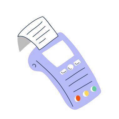 Doodle kablosuz Nfc Pos Terminali Ödeme için kredi kartı, nakit para vektör illüstrasyonu, banka kartı ve bozuk para, çeşitli ödeme yolları konsepti, modern