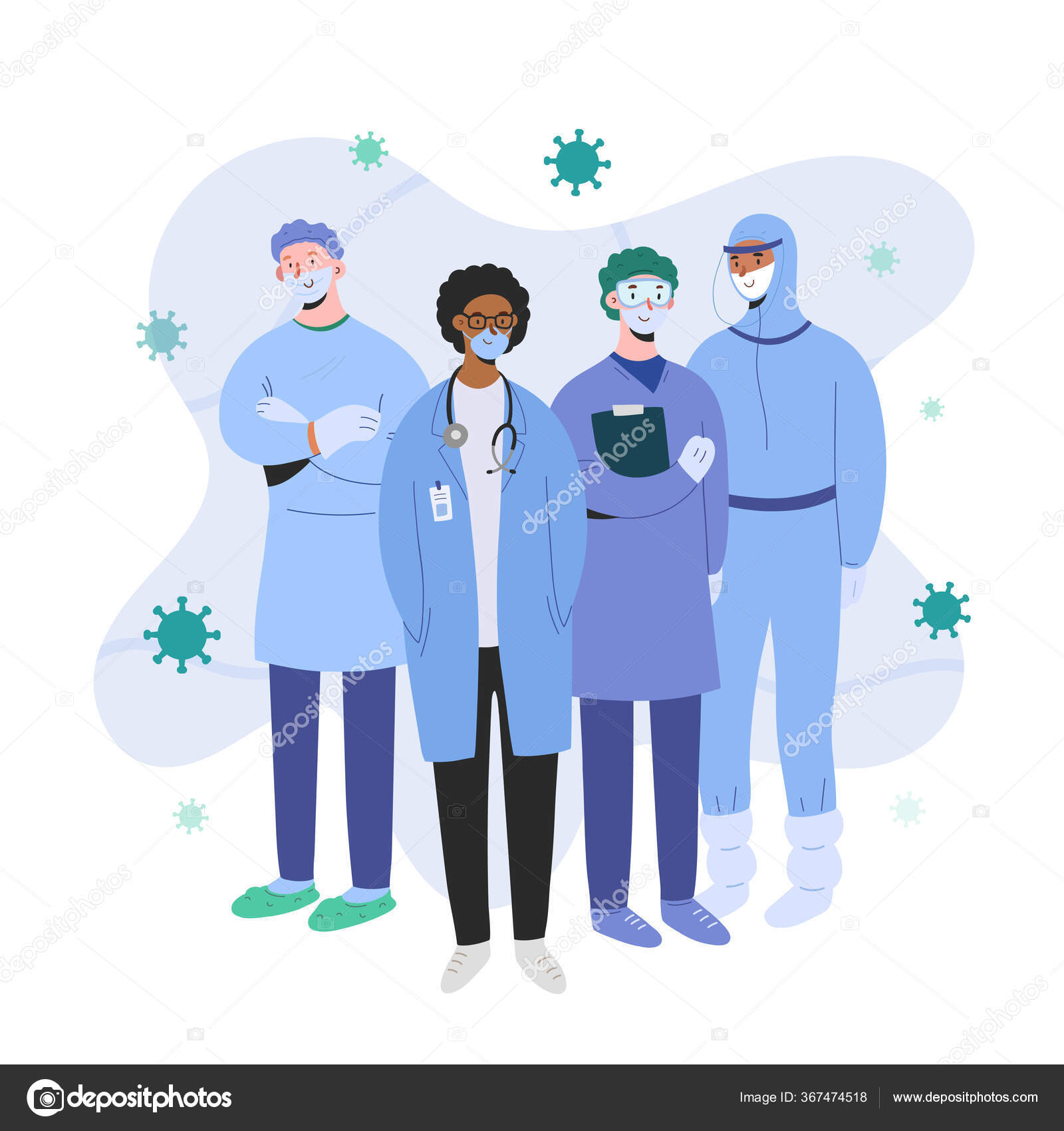Grupo De Médicos E Enfermeiros Com Conjunto De Máscaras Médicas