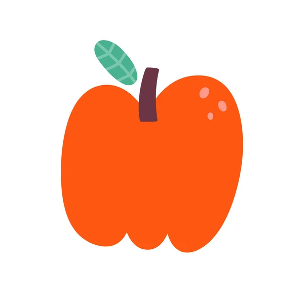 Apfelsymbol, süße Fruchtzeichnung, isolierte Vektorillustration, rotes saftiges Apfelkritzelei mit Blatt, niedliche handgezeichnete Kunst — Stockvektor