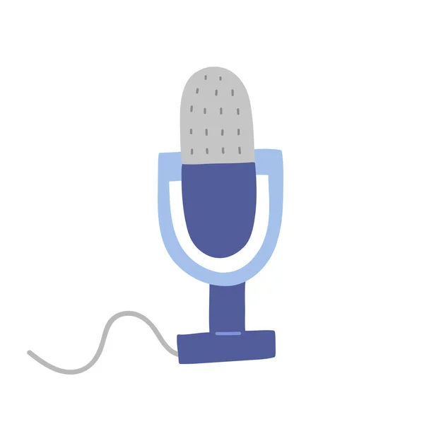 Handgetekende microfoon pictogram, condensator microfoon voor omroep of podcasting, gekleurde doodle illustratie, modern design apparaat, geïsoleerde vector illustratie — Stockvector