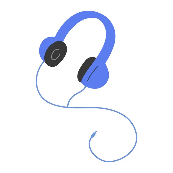 Handgetekende hoofdtelefoon, gekleurde doodle vector illustratie, moderne oortelefoons met draad, schets headset, handgetekende pictogram geïsoleerd op witte achtergrond — Stockvector