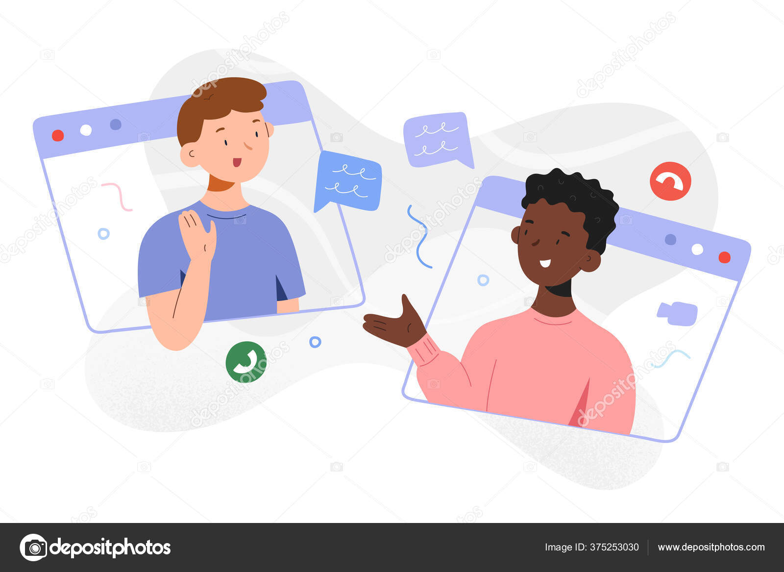 Kids video chat, children communicating via video conference, boys talking  making video call to a friend, childrens communication on self-isolation,  social distancing, cartoon characters Stock Vector Image by ©mnbx-graphics  #375253030