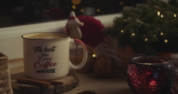 Рождественский Напиток Уютной Атмосфере Бесшовный Цикл Визуализации Музыки — стоковое видео
