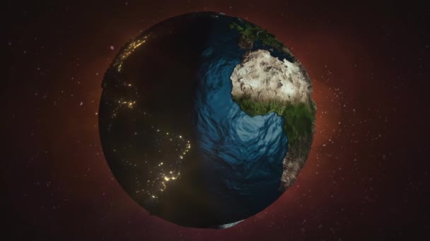 Föld Forog Tengelyén Éjszakai Fények Villognak Ahogy Árnyék Beborítja Felületet — Stock videók