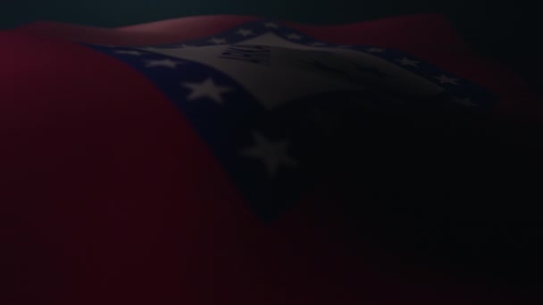 Флаг Штата Арканзас Машущий Тёмной Атмосфере Замедленной Съемке Бесконечный Цикл — стоковое видео