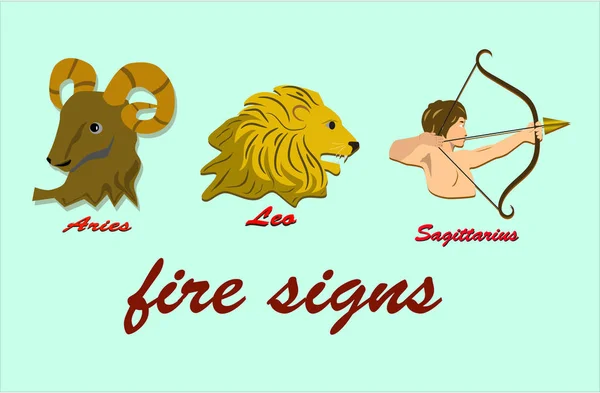 Signos Del Zodiaco Fuego Carnero León Sagitario — Archivo Imágenes Vectoriales