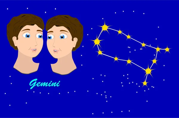 Signo Del Zodiaco Los Gemelos Con Constelación — Vector de stock