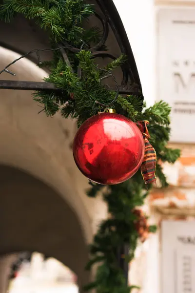 Boule Rouge Sous Forme Décoration Noël — Photo