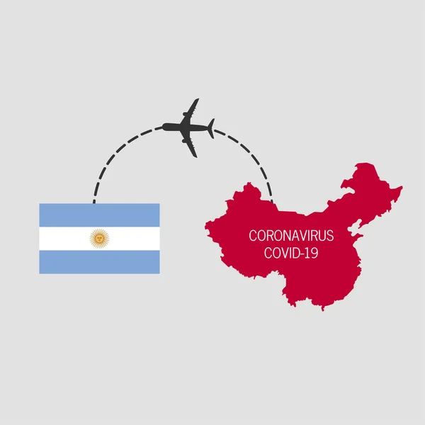 Covid 19Con Partenza Aereo Coronavirus Caricato Dalla Cina Arrivo Argentina — Vettoriale Stock