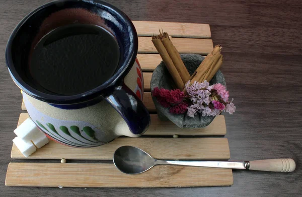Image Light Breakfast Wake American Coffee Little Sugar Accompanied Cinnamon — Stock Photo, Image